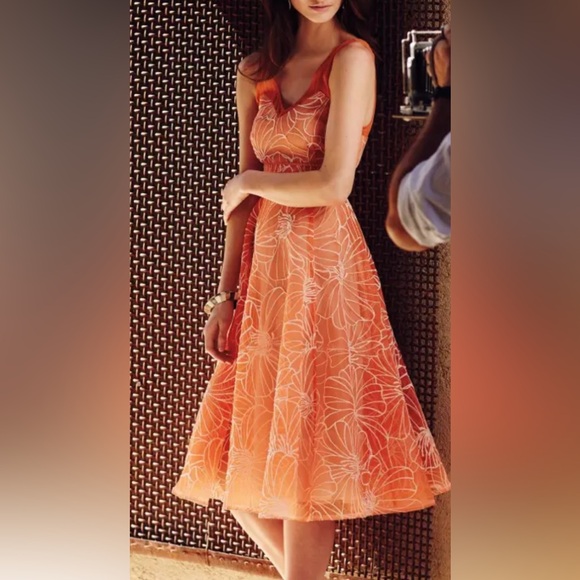 Anthropologie Moulinette Soeurs Dress Sz 8p Calendula OrangeEmbroidered‎ A Line - Picture 1 of 11